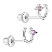 Load image into Gallery viewer, Pink Jeweled Horseshoe Earrings
